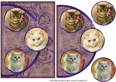 Vintage Cats Easy Cut Circular Swirl Frame Trio Card