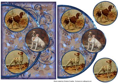 Vintage Dogs Easy Cut Circular Swirl Frame Trio Card
