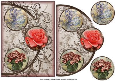 Vintage Flowers Easy Cut Circular Swirl Frame Trio Card
