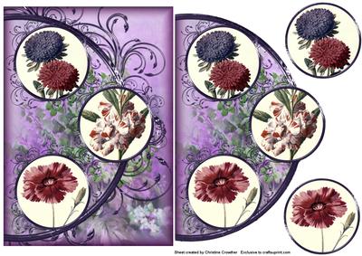 Vintage Flowers 2 Easy Cut Circular Swirl Frame Trio Card