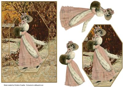Pink Vintage Christmas Girl Panel Decoupage Card