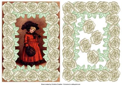 Large Pearly Rose Framed Girl in Red Dress