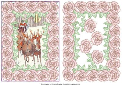 Large Pearly Rose Framed Santa's Sleigh Ride