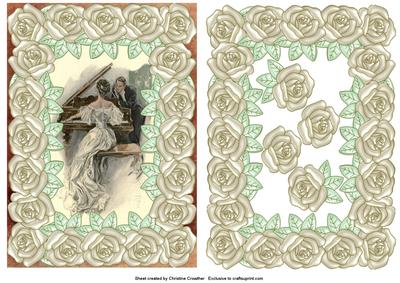 Large Pearly Rose Framed Romance at the Piano