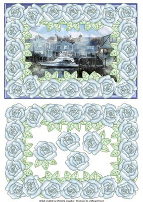 Large Pearly Rose Framed Boating Scene