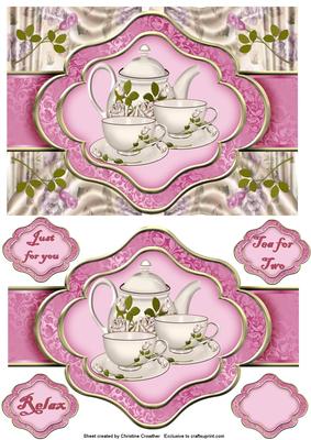 Tea for Two - Relax - Just for You - Ribbon Sash Quick Card