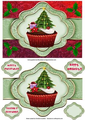 Christmas Tree Cupcake - Ribbon Sash Quick Card
