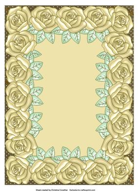 Large Pearly Rose Framed Background - Golden Roses