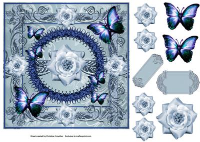 Blue Floral Flutter - Any Occasion Card