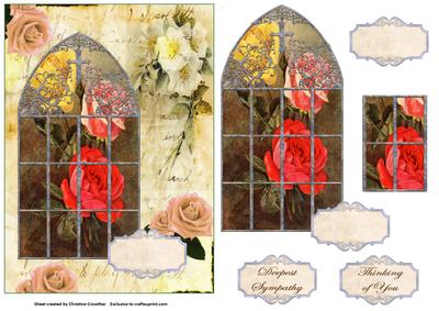 Roses in Church Window -thinking of You - Deepest Sympathy
