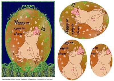 Happy as a Pig in Clover Fancy Scrolled Oval Pyramid