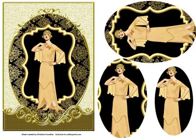 Golden Gatsby Lady Fancy Scrolled Oval Pyramid