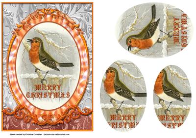 Christmas Robin Fancy Scrolled Oval Pyramid