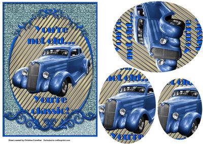 Blue Vintage Gatsby Car Fancy Scrolled Oval Pyramid