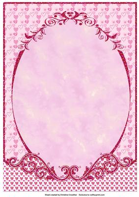 Pink Hearts Fancy Scrolled Oval Card Base