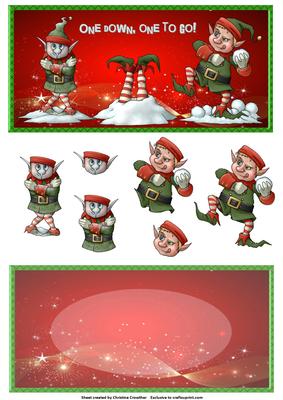 One Down One to Go! Elf Snowball Fight Dl Decoupage + Insert