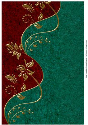 Floral Border Rich Red Green Gold Portrait Background