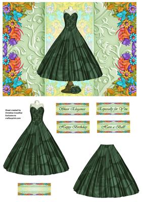 Sheer Elegance Emerald Gown with Flowers