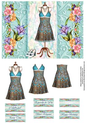 Sheer Elegance Bronze Aqua Gown with Flowers