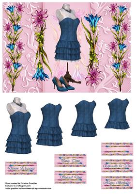 Sheer Elegance Frilly Denim Dress with Flowers