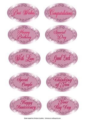 Pink Oval Sentiment Tags - 10 Different Sentiments