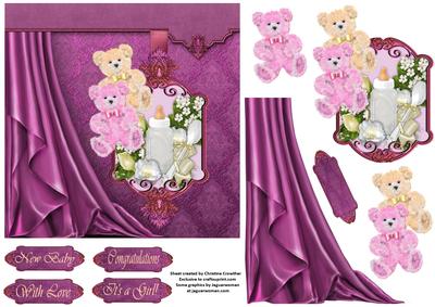 Baby Girl - Side Satin Draped Decoupage Card