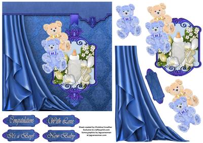 Baby Boy - Side Satin Draped Decoupage Card