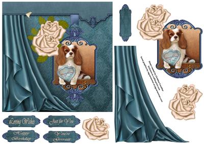 King Charles Spaniel - Side Satin Draped Decoupage Card