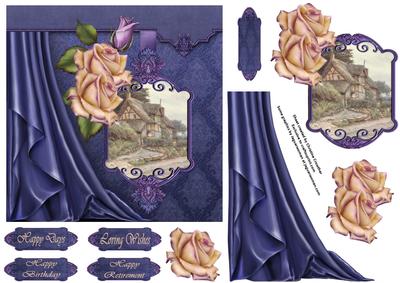 Country Cottage - Side Satin Draped Decoupage Card