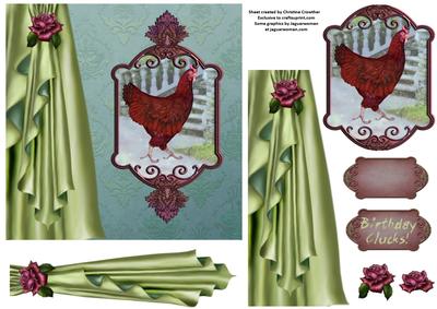 Birthday Clucks! Side Satin Draped Decoupage Card
