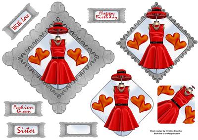 Red Silk Dress Diamond Scalloped Topper Pyramage