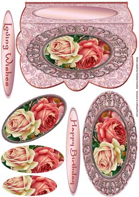 Pair of Roses - Scalloped Oval Ironwork Pyramid