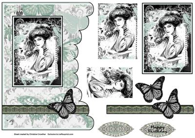 Shabby Chic Vintage Beauty Bubble Edged Pyramage Card