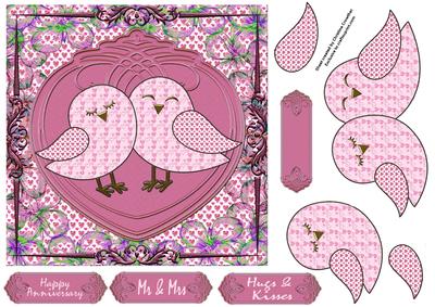Mr & Mrs Sweet Heart Lovebirds - Pink