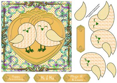Mr & Mrs Sweet Heart Lovebirds - Golden