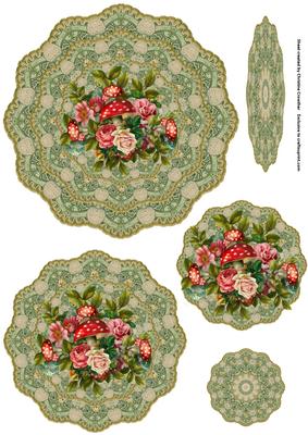 Roses & Toadstools Vintage Doily Trio Topper