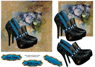 Shoe Diva - Black Platform Stilettos with Violets