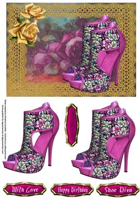 Shoe Diva - Pink Floral Stilettos with Roses
