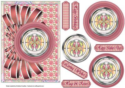 Stained Glass Floral Bow and Circle Pyramid Card