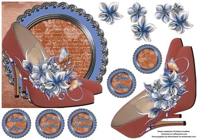 Coral Shoes and Flowers Shaped Card with Decoupage