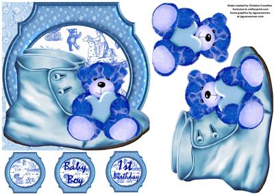Baby Boy and 1st Birthday Shaped Card with Decoupage