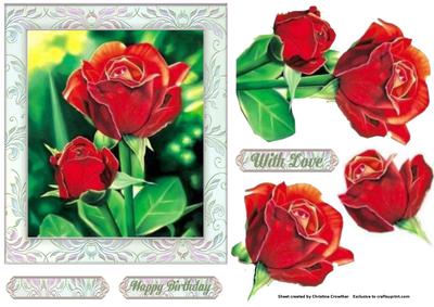 Fresh Red Roses Decoupage Card