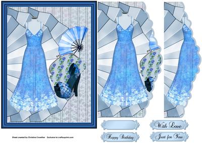 Blue Floral Dress Ensemble - Wavy Edged Side Stacker