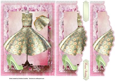 Green Floral Dress Ensemble - Wavy Edged Side Stacker