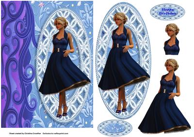 Ladies on Lace Panels - Blue Elegance