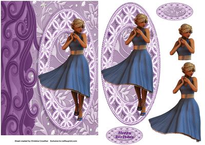 Ladies on Lace Panels - Blue Polka Dot Dress