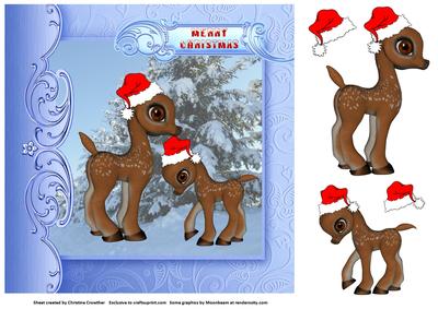 Two Cute Baby Deer - Merry Christmas