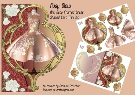 Rosy Glow - Art Deco Framed Dress Shaped Card Mini Kit