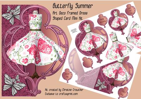 Butterfly Summer -art Deco Framed Dress Shaped Card Mini Kit