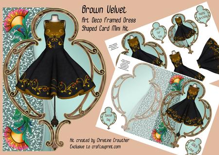 Brown Velvet - Art Deco Framed Dress Shaped Card Mini Kit